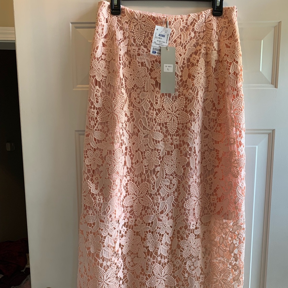 Pink lace maxi skirt